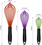 Dishwasher Safe Multicolor Silicone Whisk, Sealed Waterproof Design Set of 3, Professional Kitchen Whisks for Cooking Non-Scratch, Silicone & Stainless Steel Whisk, Heat Resistant Egg Beater