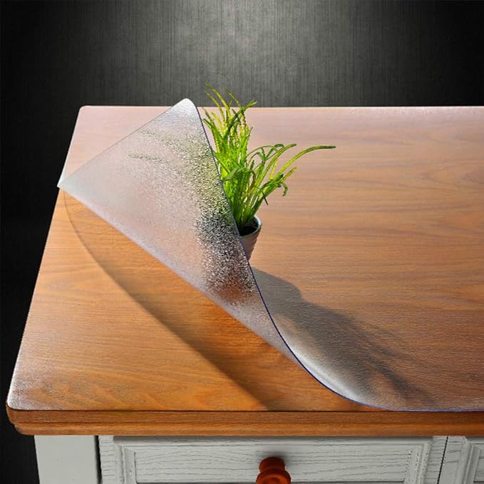 NECAUX Custom 42 x 76 Inch Frosted Table Cover Protector, 1.5mm Thick Wood Grain Transparent Table Pad Non-Slip Tablecloth Plastic Protective Pad for Dining Room Table, Conference Table