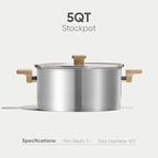 CAROTE Stainless Steel Stock Pot - 5 Quart Heavy Duty Induction Cooking Pot with Visible Lid for Pasta, Soup, Spaghetti, Bottom Big Stockpot, Deep Cookware for Canning, Boiling, Simmer