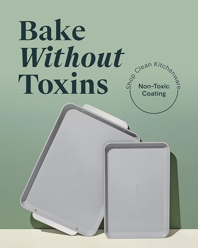 Caraway Non-Stick Ceramic Baking Sheet Duo - Naturally Slick Ceramic Coating - Non-Toxic, PTFE & PFOA Free - 18 x 13" Large & 15 x 10" Medium - White