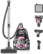 Canister Vacuum Cleaner, 32Kpa 1600W Bagless Vacuum Cleaner, Dust Full Indicator, H13 HEPA Filter, 3.7Qt Large Capacity, Lightweight Vac for Hard Floors, Carpet, Pet, Upholstery, Pink