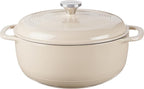 Lodge 6 Quart Enameled Cast Iron Dutch Oven with Lid – Dual Handles – Oven Safe up to 500° F or on Stovetop - Use to Marinate, Cook, Bake, Refrigerate and Serve – Sandalwood