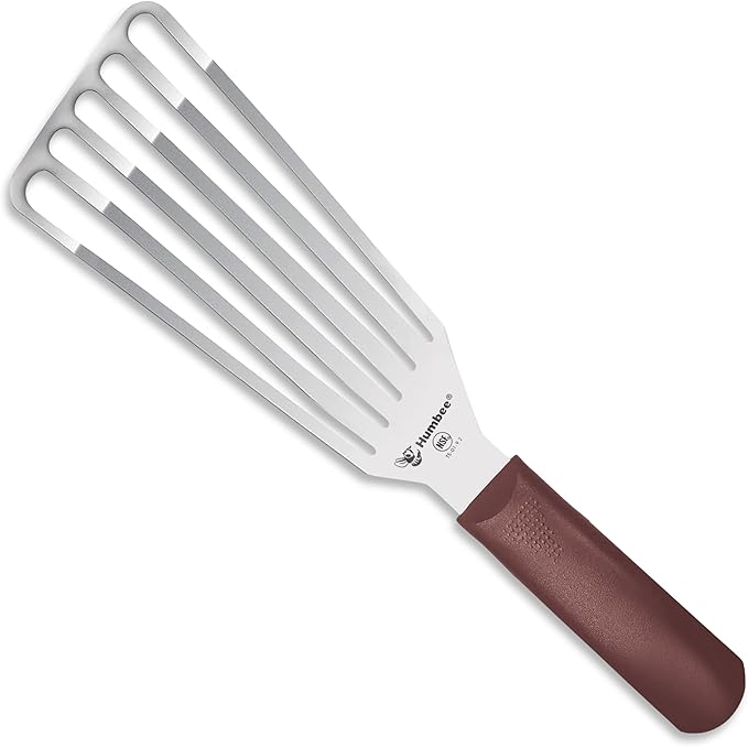 9 Inches Fish Turner, Slotted Fish Spatula Dishwasher Safe NSF, Shovel Brown