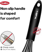 Walfos Whisk 11inch Flat Whisks and 10inch Balloon Whisk Combo,Silicone whisks for cooking,Non Scratch Coated Wisk,Suitable for Ceramic Coated pans and Wider shallower pots.(2pcs black)