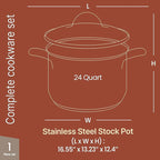 Stainless Steel Stockpot with Tempered Glass Lid 24 Quart, Durable 18/0 Stainless Steel, Impact-Bonded Base for Even Heating, Riveted Handles, Oven & All Stove Compatible, Safe Up To 500°F (260°C)