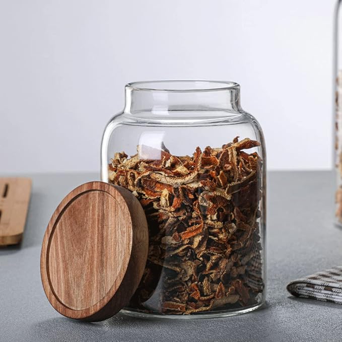 Large Glass Jars with Airtight Wooden Lid, Food Storage Glass Canister, Clear Cereal Storage Container for Flour, Sugar, Coffee Beans, Snack (94 FL OZ (2800ml))