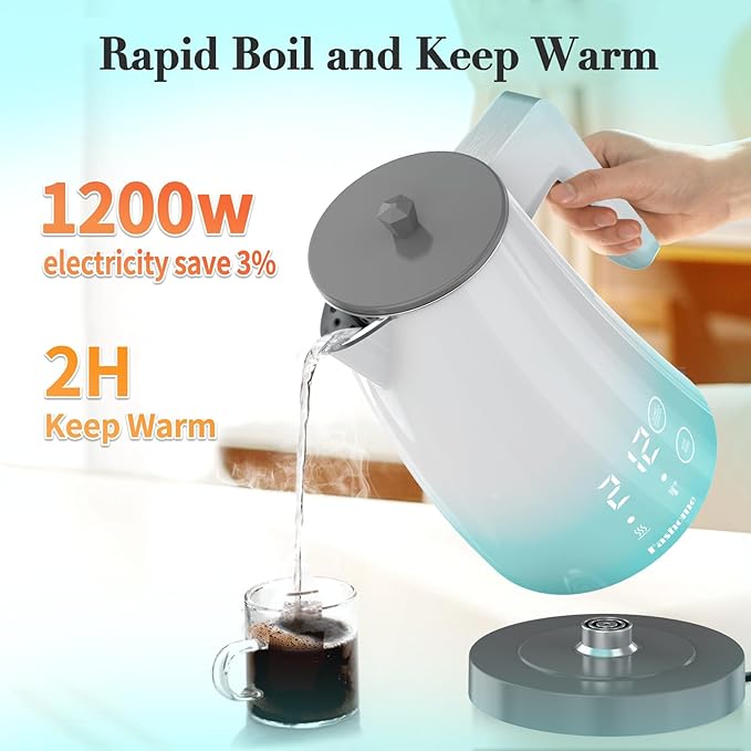 Electric Kettle with 5-Temperature Control,1.25L Cordless,Penguin Shape Design,1200W with Keep Warm and Auto Shut-Off,Perfect for Tea,Coffee & Kitchen(Blue Gradient)