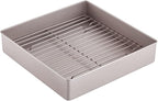 CHEFMADE Roasting Pan with Rack, 11-Inch Non-Stick Square Deep Dish Cake Pan with Wire Rack for Oven Baking, BBQ, Jelly Roll and Roasting 11.2" x 11.2" x 2.4" (Champagne Gold)