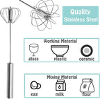 Semi-automatic Whisk, Stainless Steel Egg Beater, Hand Push Rotary Whisks Mixer Stirrer for Making Cream, Whisking, Beating and Stirring (12Inch)