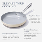 Nonstick Ceramic Frying Pan 8" for All Cooktops, PTFE/PFOA/PFAS Free, Even Heat Distribution Oven Safe up to 500°F, Healthy Non Toxic Skillet w/Ergonomic Stainless Steel Handle, Cream