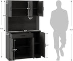 71" Kitchen Pantry Cabinet with Charging Station, Buffet Sideboard for Coffee Maker & Toaster, Storage Cabinet for Snacks, Spices & Wine, Fits Kitchen, Dining Room & Coffee Bar，Black wood grain