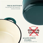 Overmont Enameled Cast Iron Dutch Oven - 7QT Pot with Lid Cookbook & Cotton Potholders - Heavy-Duty Cookware for Braising, Stews, Roasting, Bread Baking bottle green