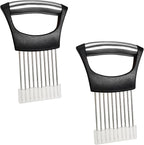Stainless Steel Onion Slicer Holder – Multi-Purpose Kitchen Safety Tool for Onions|Potatoes|Tomatoes|Apples|Lemons Slicing, Ergonomic ABS Handle, Easy Clean, Uniform Slices, 2 PACK