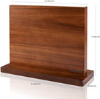 Magnetic Knife Block, Thickened Acacia Wood Kitchen Knife Holder Stand with Strong Magnets, Multifunctional Double Side Knife Storage Organizer for Kitchen Counter (Brown)