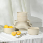 Stone Lain Eden 24-Piece Dinnerware Set Stoneware, Plates and Bowls Set, Dishwasher and Microwave Safe Dish, Dish Set for 8, Beige