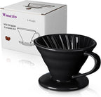 Pour Over Coffee Dripper - Ceramic Pour Over Coffee Maker Cone, Porcelain Coffee Drip, Pour Over Single Cup, Manual Brew Maker for Home, Cafe, Office - 1-4Cup, V60 Size 02 (Black)