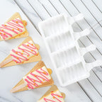 Pastry Tek 4 Cavities Popsicle Mold, 1 Rectangle Cakesicle Mold - Flexible, Freezable, White Silicone Cake Popsicle Mold, Easy Release, For Baking - Restaurantware