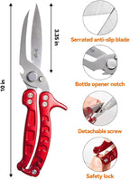 Brigii Kitchen Shear, Stainless Steel Heavy Duty Poultry Shears, Multi-Purpose Kitchen Scissors for Cutting Chicken, Fish, Seafood, and Vegetables-Red
