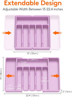 Lifewit Silverware Drawer Organizer, Expandable Utensil Tray for Kitchen, BPA Free Flatware and Cutlery Holder, Adjustable Plastic Storage for Spoons Forks Knives, Large, Purple
