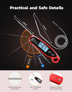 Instant Read Meat Thermometer Digital for Cooking & Grilling with Dual Probe, Food Thermometer for Grill Smoker Turkey BBQ Oven Candy Oil Fry, Kitchen Gadgets, Gifts Stocking Stuffers for Men