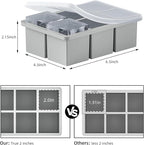 Large Ice Cube Tray for Whiskey, HANCELANT Big Silicone Square Ice Cube Mold with Removable Lid, 2'' Huge Square Ice Cubed Tray for Whisky and Cocktail