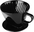 Pour Over Coffee Dripper, Ceramic Pour Over Coffee Maker with 3 Holes Flat Bottom, Easy Manual Slow Brewing, Porcelain Slow Filter Cone for Home, Office, Gift, Size 2, Black