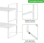 Expandable Cabinet Storage Shelf Stackable Organizer Rack for Kitchen Bathroom Pantry Spice Cupboard Coffee Countertop Home Office Desk Heavy Duty Nonslip White Small 1 Pack