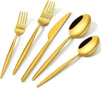 KINGSTONE Silverware Set, 60-Piece Flatware Set Cutlery Set Premium 18/10 Stainless Steel, Tableware Include Forks Knives Spoons for Home Kitchen Restaurant Wedding, Dishwasher Safe,Gold