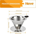 Pour Over Coffee Dripper Stainless Steel Reusable Filter Paperless Cone Coffee Maker Dripper for 1-2 Cup