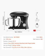 VEVOR Stand Mixer, 6 QT Dough Mixer, 660W 6 + P Speeds Tilt-head Food Mixer with Stainless Steel Bowl, Dough Hook, Wire Whip, Flat Beater, Scraper,Household Stand Mixer for Baking & Mixing, Black