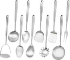 18/10 Stainless Steel Cooking Utensils Set, 10PCS Metal Kitchen Utensils Set for Wok,Kitchen Tools Set Come with Spoon, Fork, Spatula, Ladle, Skimmer, Turner, Pasta Server
