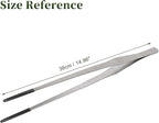 Reptile Stainless Steel Lizard Aquarium Straight Feeding Tweezers with Rubber Tip, Terrarium Feeding Tongs, 14.96" L, Black Silver Tone