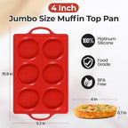 CAKETIME Muffin Top Pan Non Stick, 4 Inch Metal Frame Round Silicone Egg Baking Pan for Oven English Muffins, Whoopie Pies, Corn Bread, Egg Bites, Breakfast Sandwiches Tarts 3 Pack Red
