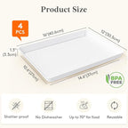 Lifewit Plastic Serving Tray for Party Supplies, 16" x 12" White Trays for Serving Food, Reusable Large Platter for Buffet, Fruit, Dessert, Snack, Veggie, Kitchen and Outdoor Use, Rectangle, 4 Pcs