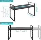 iPEGTOP Expandable Cabinet Storage Shelf Organizer Rack, Heavy Duty Cupboard Stand Spice Rack Adjustable Height Pantry Garage Shelf Space Riser for Counter Kitchen Organization, Black, 1 Pack