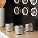 Talented Kitchen Magnetic Spice Jars for Refrigerator - 3 oz, Stainless Steel, Set of 12 - Spice Containers with Labels - Magnetic Travel Containers & Camper Must-Haves