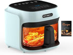 BOSWELL Glass Air Fryer, 7.5 QT with Transparent Fry Bowl, Circulating Heating, Temperature Control, Stainless Steel Air Fryer Roast, Dishwasher Safe (Green)