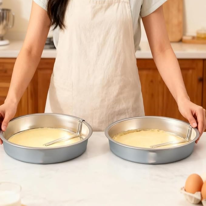 Easy Release Pans Round with Lever, 9.7" Quick Release Easy-Out Cake Pan Set,Baking Tools Pans Stainless Steel Round,Apple Pie Bake & Serve Sets, For All Kinds of Bases (2)
