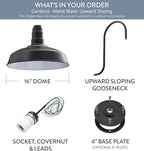 Steel Lighting Co. Gardena Barn Light | Outdoor Wall Mounted | 16" Dome | Upslope Gooseneck | Farmhouse Light Made in America | Matte Black Exterior/White Interior