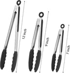 Kitchen Tongs for Cooking Locking Silicone Stainless Steel Buffet Serving Tongs, 7,9 and 12 Inch Silicone Spatula Non-stick,Heat Resistant 4 Pack