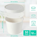 JOLLY PARTY 50pack 12oz Paper Soup Containers with Lids, Disposable Paper Food Cups, Ice Cream Cups, Food Storage with Lids, Microwavable and Freezer Safe, Suitable for Christmas Thanksgiving(White)