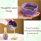 Matcha Tea Set, 5-Piece Ceramic Matcha Bowl & Whisk Kit with Cute Cat Pattern, Traditional Japanese Chawan, Scoop & Sifter, Perfect for Tea Ceremony, Gift for & Tea Lovers (Purple;)