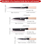 WILDMOK Left Handed 4pcs Knife Set GYUTO Sashimi Sushi Knife Sets for Left Handed, Fish Filleting Chef Knife for Kitchen German Steel Blade & Traditional Wooden Handle