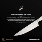 DURA LIVING 8-Inch Chef Knife – Ultra-Sharp German High Carbon Stainless Steel, Full Tang, Ergonomic Handle, Multipurpose Kitchen Knife for Chopping, Slicing, and Dicing, Cream