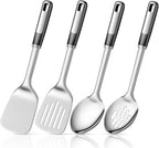 Pack of 4 Cooking Utensils Set, Large Solid Spatulas, Heat Resistant Slotted Spoons, Ideal Kitchen Turners for Frying, Mixing,Serving,Draining,Turning,Stirring