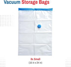 8 Pack Small Vacuum Storage Bags for Comforters, Blankets & Clothes – Vacuum Sealed Compression Bags with Hand Pump – Space Saver Storage Bags for Bedding, Moving, Travel & Organization