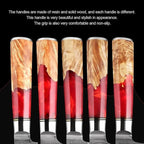 Epicurean Cook Tidal Collection 8 PCS Damascus Knife Set: Japanese Kitchen Knives in an Elegant Box with Red Resin and Burl Wood handles with VG10 Steel Core Ultra-Sharp Professional Chef Knife Set!