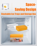 Brigii Ice Cube Tray with Lid&Bin, Ice Cube Mold with 56 Cubes, Stackable Ice Trays for Freezer with Easy-Release Silicone Bottom, for Drinks, Coffee, cocktail