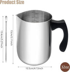 Milk Frothing Pitcher, 32oz Milk Frother Cup 304 Stainless Steel Steaming Pitcher with Art Pen Milk Coffee Jug Cup with Heat-resistant Handle and Scale