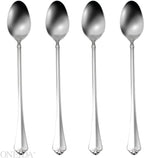 Oneida Silverware Set, Juilliard Fine Flatware 4-Piece Iced Teaspoon Set, Service For 4, Dishwasher Safe 18/10 Stainless Steel, Mirror Finish, Home Kitchen Utensils, Tall Drink Spoons (Silver 4 Piece)
